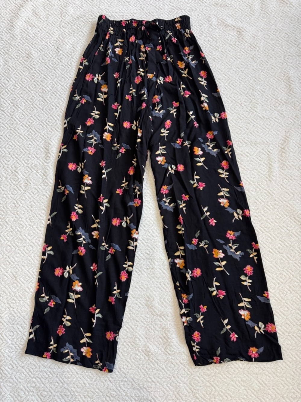 VTG Vintage Blue 80s Floral Pants Black Rayon High Waist Sz M